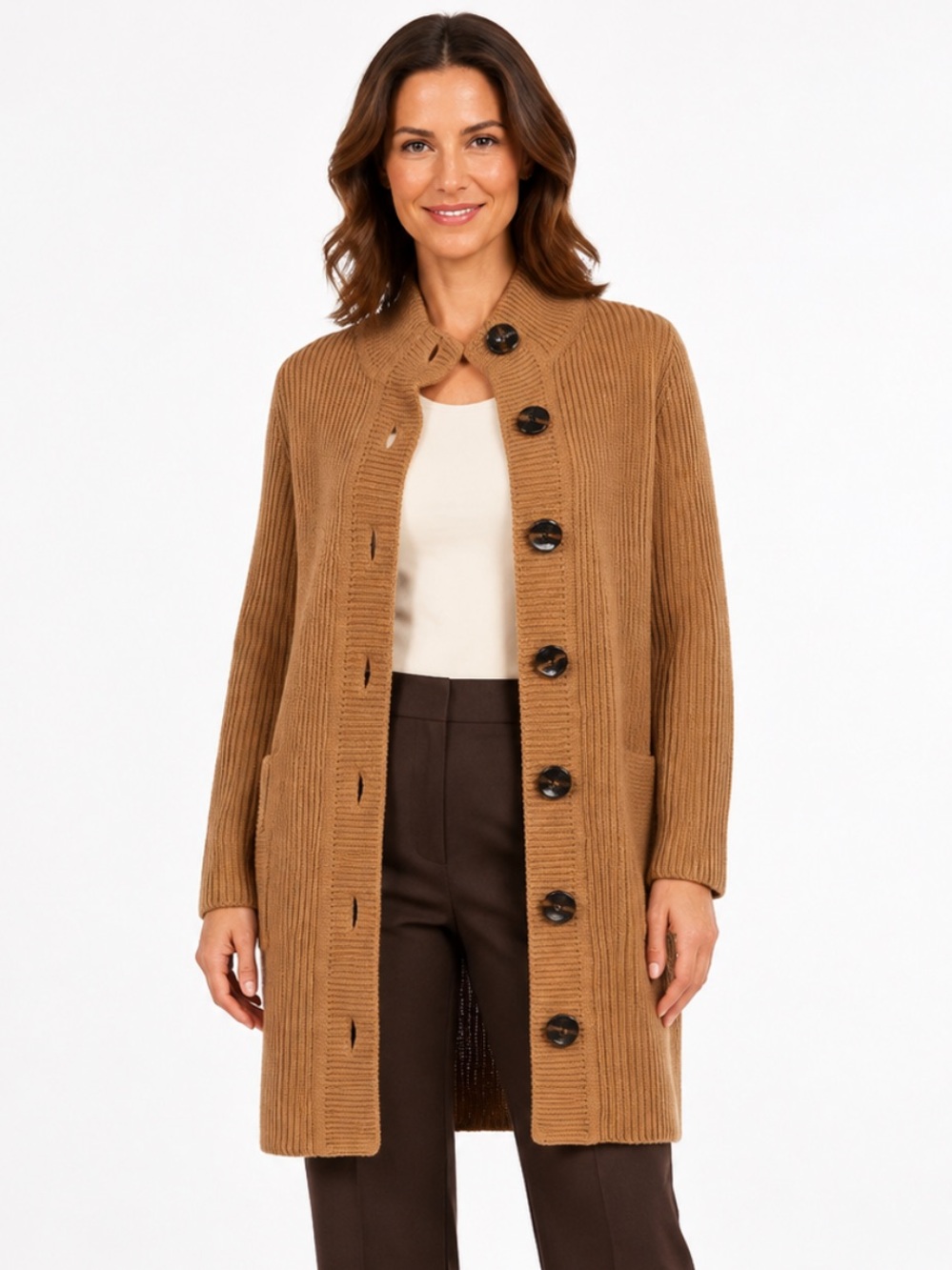 Banana Republic Camel Ribbed Sweater Coat Cardigan Italian Fabric Medium